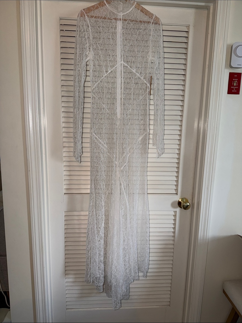 Few Moda-Sheer Lace Long Sleeve Maxi Overlay Dress - White. Sz S